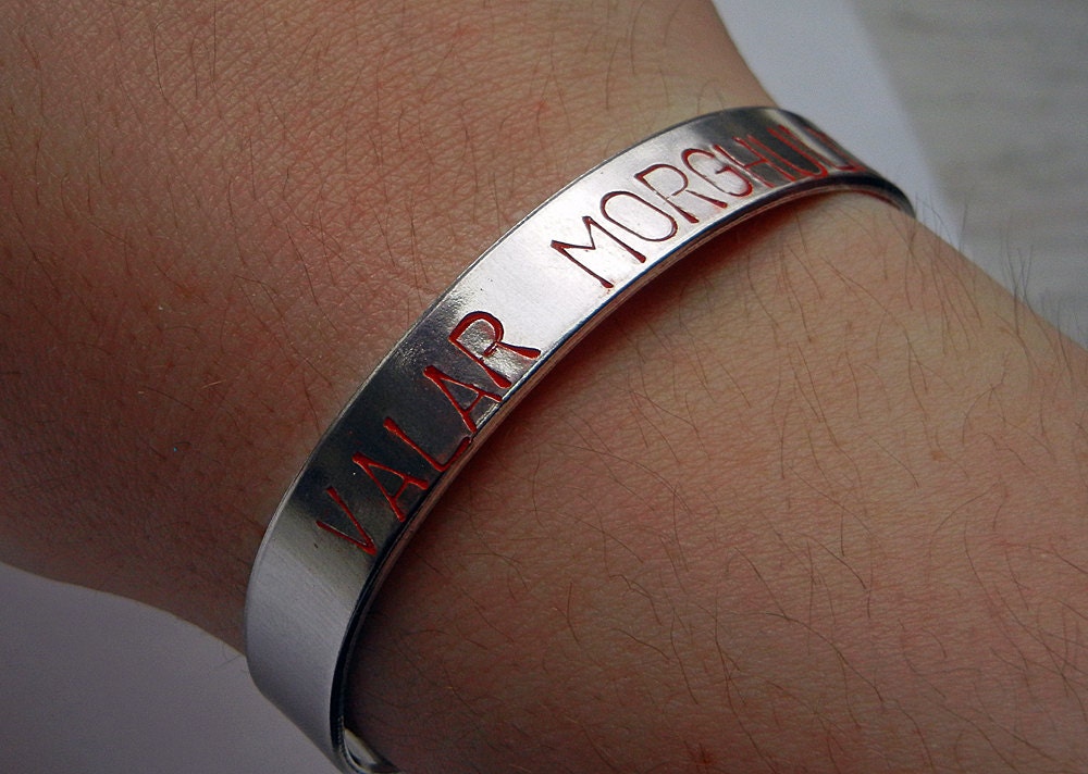 Hand Stamped Valar Morghulis / But we are not men Bracelet - Game of Thrones Daenerys