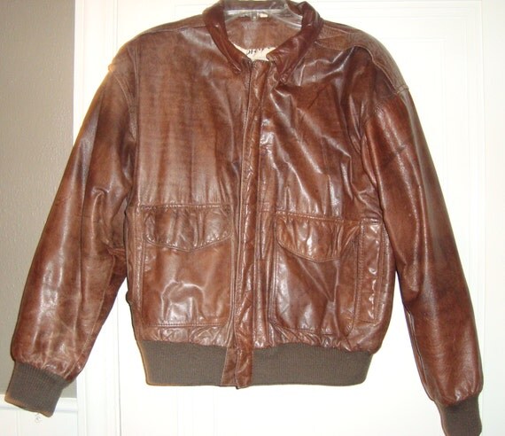 Vintage Leather Bomber Jacket - Outerwear