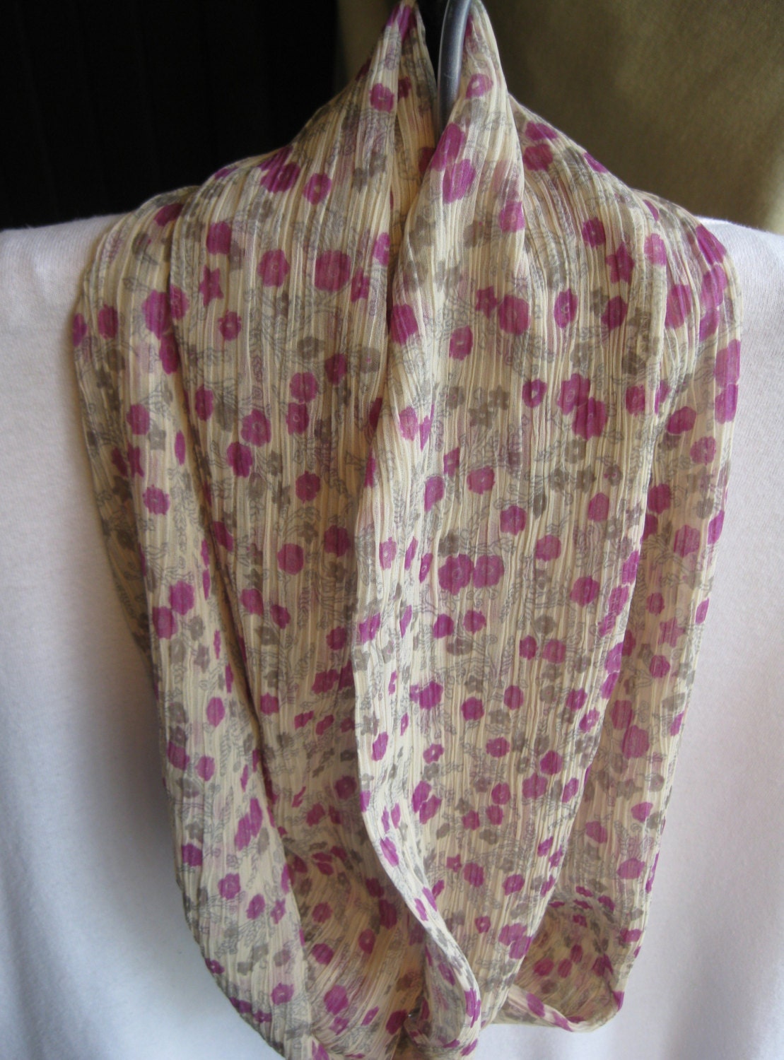 Gray & Magenta Floral Infinity Circle Loop Scarf