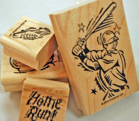 STAMPIN UP Stamp Set Rubber Stamps Never Used - Retired Mint Condition "Home Run" - Baseball - 6 piece Rubber Stamp Set - Scrapbooking HTF