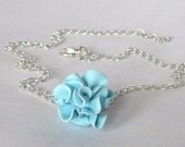 Azure Flower Necklace, Pendant Jewellery, Teal Blue Carnation, Bridesmaid, Bride, Something Blue, Weddings, Prom Jewelry, Floral Accessories
