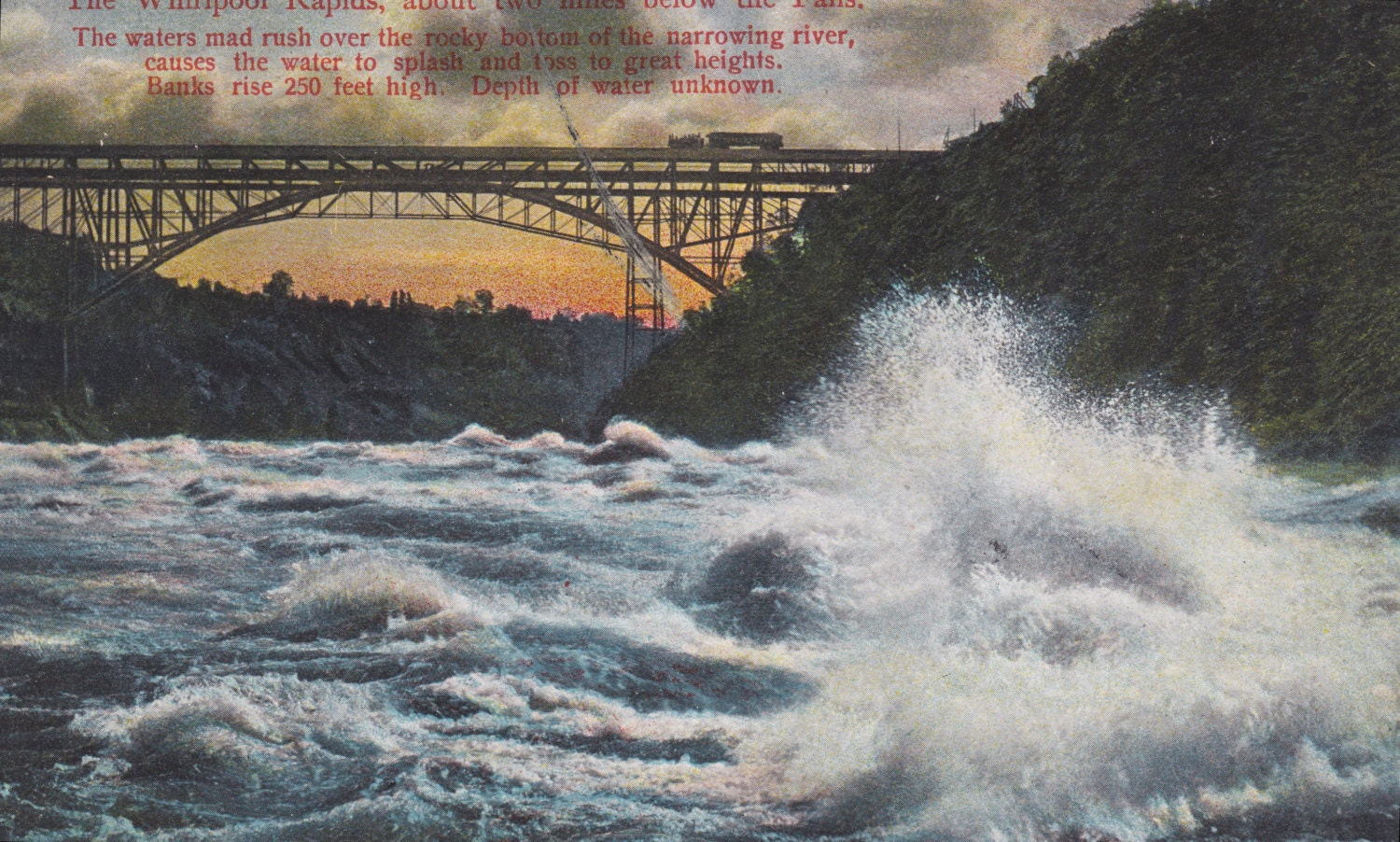 NIAGARA FALLS - The Whirlpool RAPIDS, Narrowing River, Bridge, New York, Vintage Postcard, Used & Stamped, 1900s, Bazaar