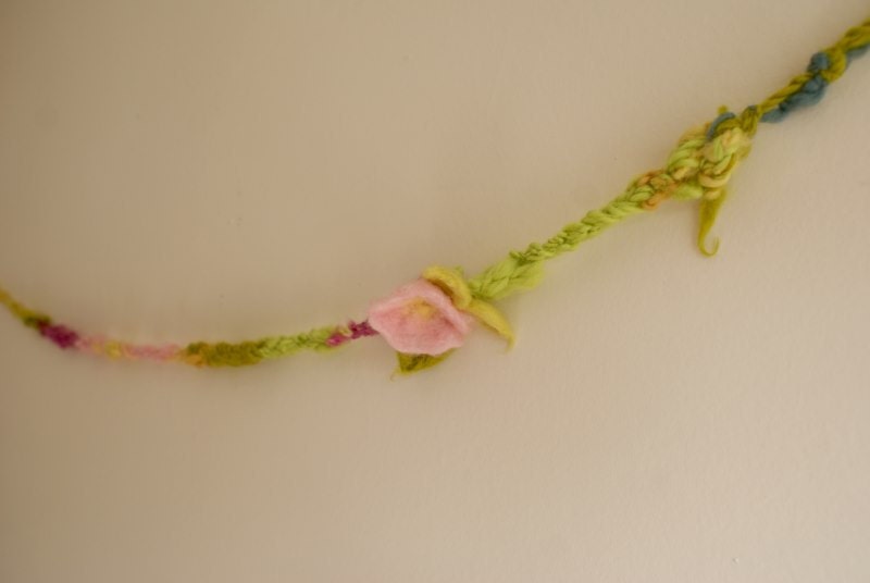 Birthday Crown - Garland - Waldorf Birthday - Felted Flower Garland - Wild Rose - Pink - Green - Handspun Merino -