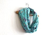 Aqua Floral Scarf -Purple Flower Scarves - Spring scarf