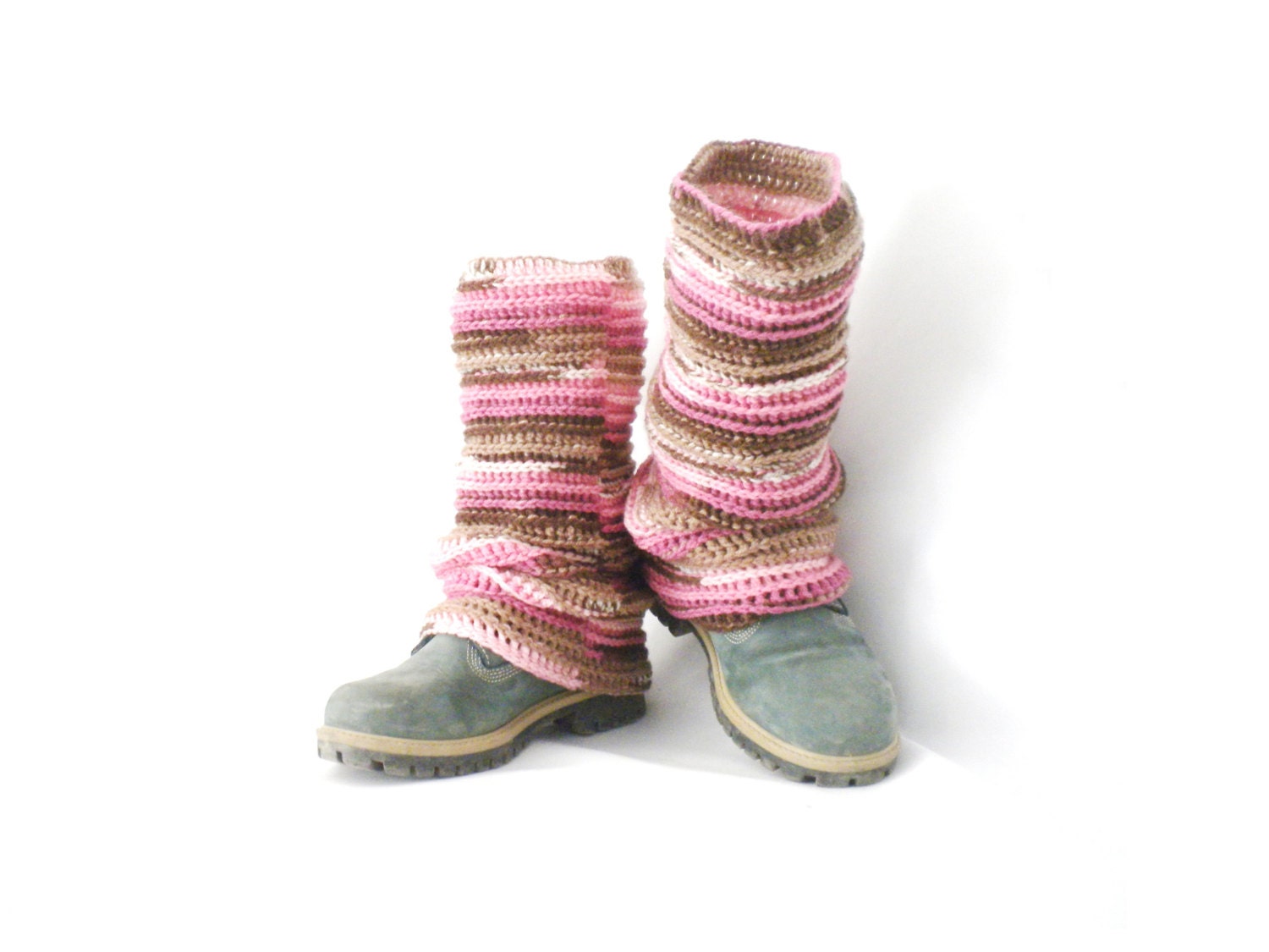 SUMMER SALE: 20%OFF Pippi's Browns & Pinks Reversible High Leg Warmers, Crochet, Winter Fashion, Gifts for Her, Womens, Stripes, Warm, Cozy