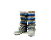 SUMMER SALE: 20%OFF Pippi's Taupe Cobalt High Leg Warmers, Reversible, Crochet, Fall, Winter Fashion, Seamless, Gift, for Her, Warm, Cozy