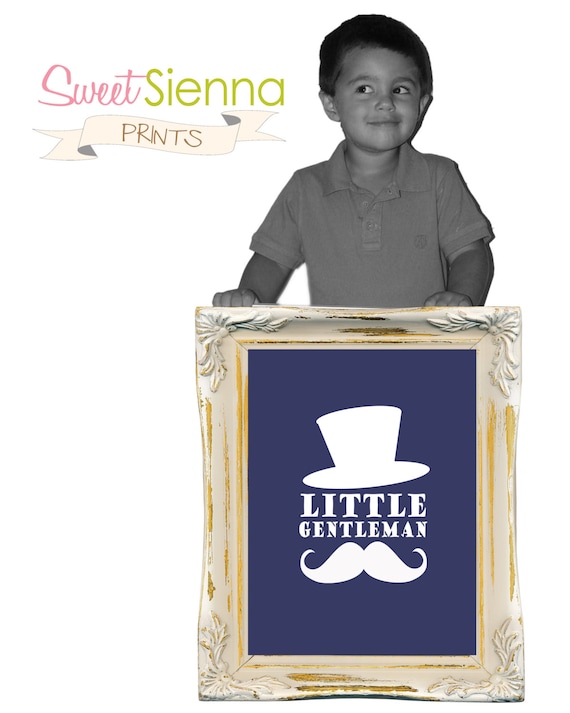 Navy "little gentleman" Nursery decor, baby nursery art. Nursery Wall art, silhouette - typographic print, 8x10" PDF