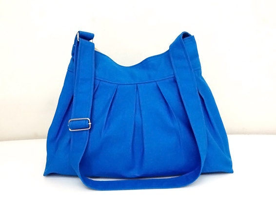 SALE - 10%off Handmade Bag Canvas Bag/ Diaper bag/ Shoulder bag/ Hobo bag/ Tote bag/ Purse/ Everyday bag/ Messenger bag - Blue - Cherry