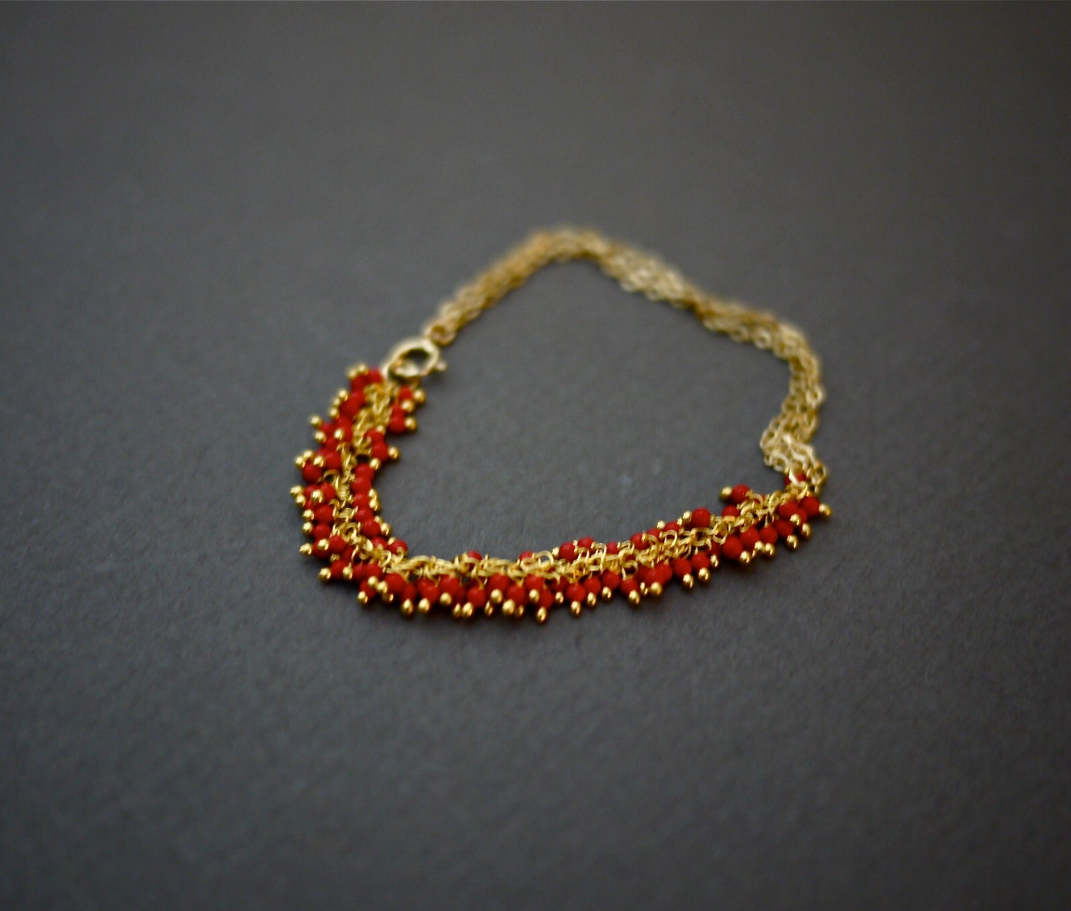 Red Bracelet with Coral Beads // Coral Simple Bracelet // 14k Gold Stack Bracelet by Mica - Gardner