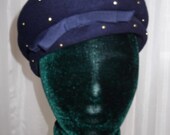 Dayne Original Vintage Blue Wool Felt Hat with Bow and Metal Accents