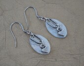 Hearts and Drops Earrings, Mother of Pearl, Steampunk, Marquis, Silver Color
