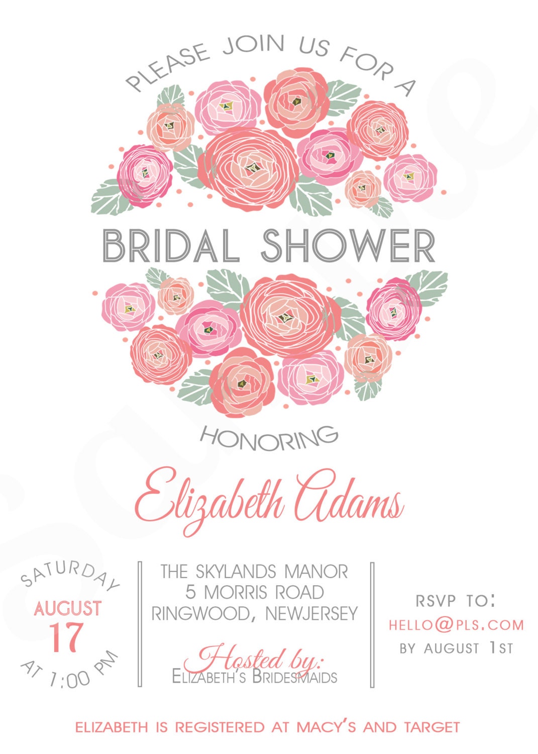 WHIMSICAL RUSTIC Bridal Shower Invitation Floral Invitation Bridal Shower Invitation