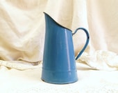 Small Vintage French Blue Enamelware Water Pitcher / French Decor/ French Country Decor
