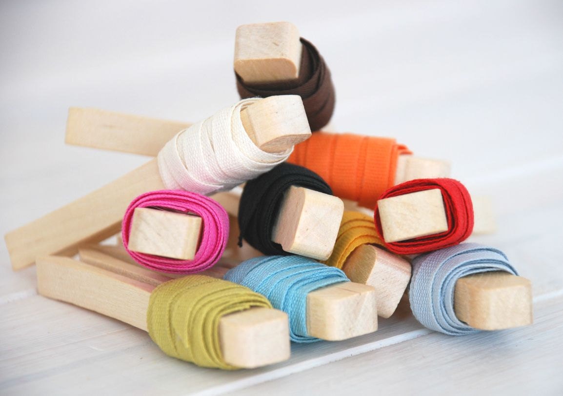 Eco Friendly Cotton Ribbons Bundle "Starter Collection" -  12 Yards - 100% Cotton Ribbons - 2/8" Thickness  - 1 Yard Each color - CraftyWoolFelt