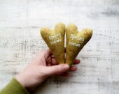 Linen heart magnet basil sachet chartreuse lime yellow green white red home decor kitchen decor rustic shabby chic spring