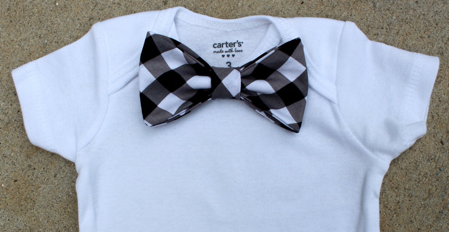 Baby Bow Tie Onesie - Black and White Gingham - Just Like Dad - Preppy