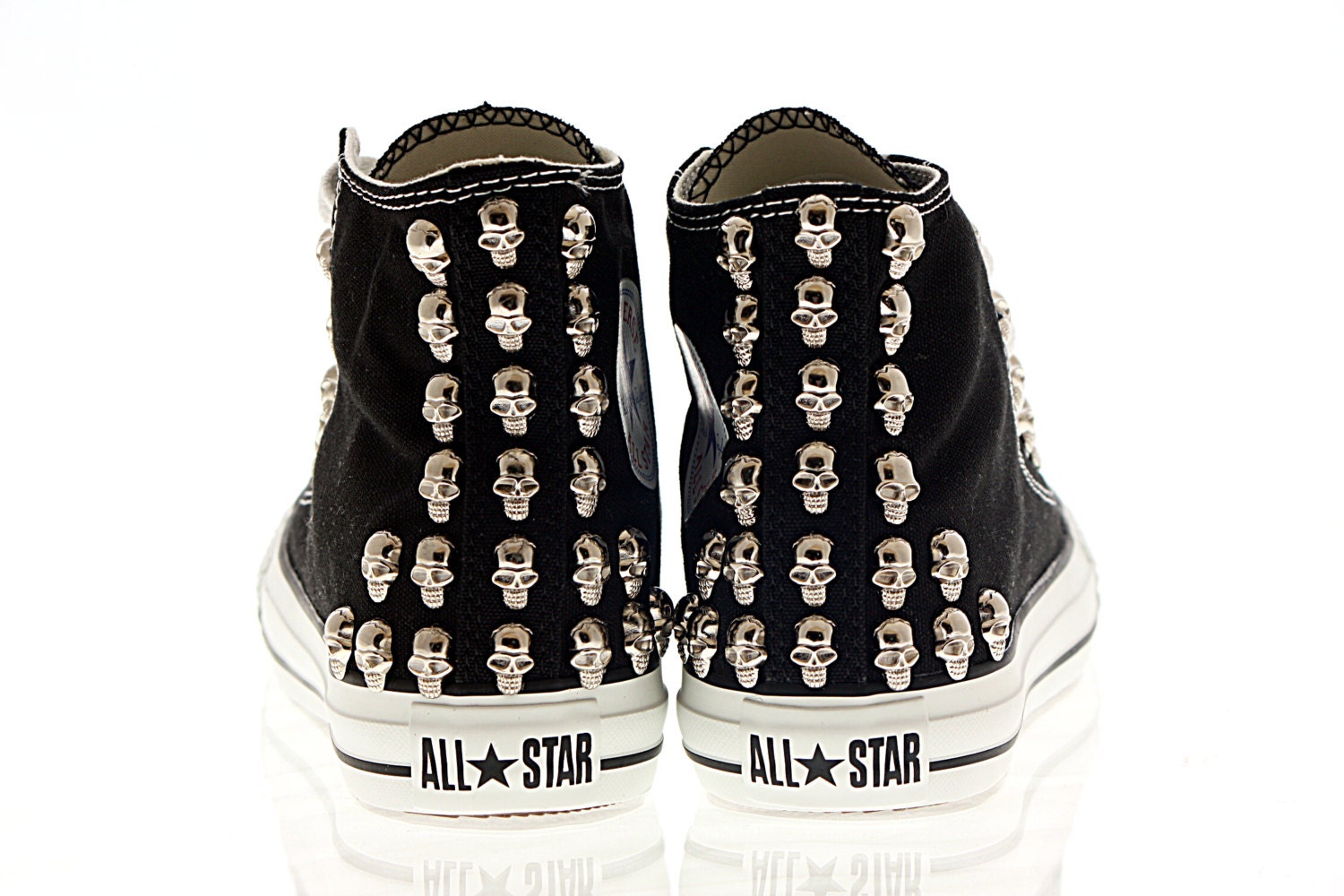 Studded Converse, Silver Skull Studs with Black Converse chuck by CUSTOMDUO