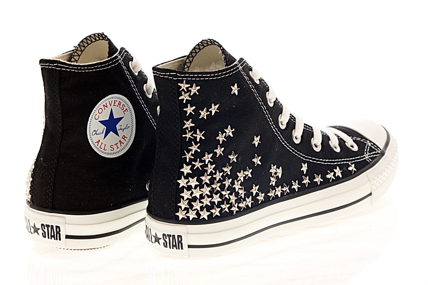 Studded converse, Silver Star Studs with Black converse chuck by CUSTOMDUO on ETSY