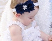 Navy Blue Baby Headband Shabby chic Headband Newborn toddler girl Headband