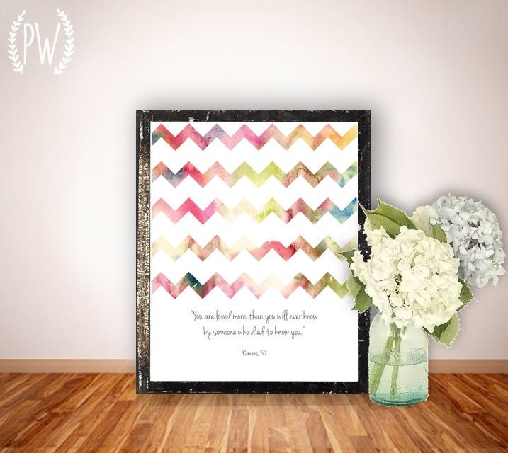 Bible Verse printable Scripture art, Christian wall decor poster, Inspirational quote - Romans 5:8 - you are loved more