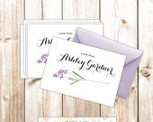 Printable Stationery note cards, personalized stationery custom, flower calligraphy monogram name, blank card - DIY digital PDF