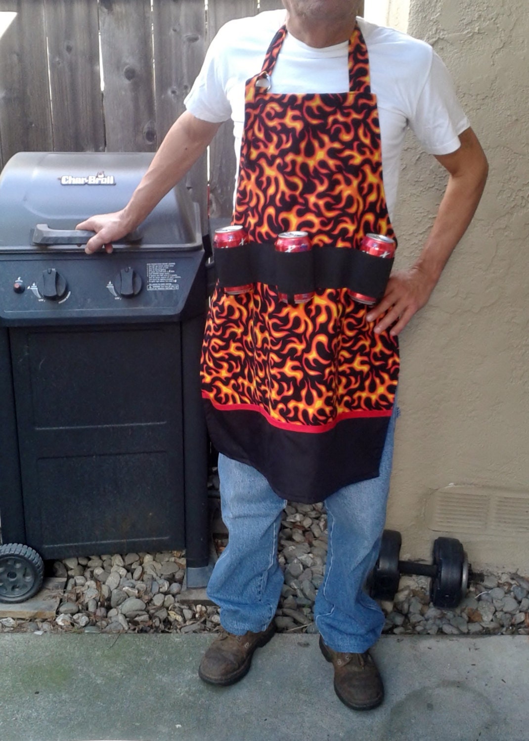 Men's Apron with Can Holders In Racing Flames Print Men's Pocket Apron  Men's BBQ Apron Men's Apron  OOAK