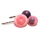 Pink Purple Hair Accessories, Pastel Hair Pins, Vintage Button Bobby Pins, Sustainable, Set of 3, Cute Retro Hair Charms  - "Bubblegum"