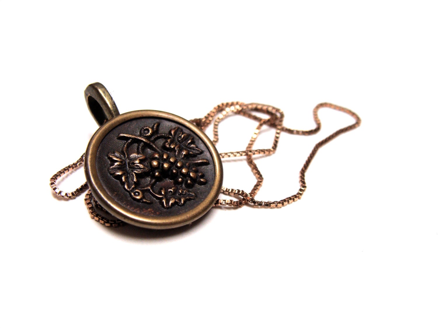 Grapevine Necklace Pendant, Antique Button Charm, Tuscany Jewelry, Italian Wine Country, Necklace Pendant, Grapes - "Under the Tuscan Sun"