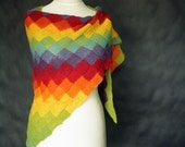 Hand knit shawl, knit scarf, technique Entrelac, shawl Estonian,  Estonian yarn, Rainbow color, shawl entrelac, spring modern clothing
