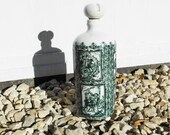 porcelain bottle vintage barware hunting scene Bavaria ceramic bottle decanter white emerald green nature wood