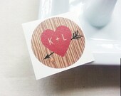 1.5" Round Red Heart & Arrow Tree Bark Round Kraft Stickers Rustic Wedding Favors Wedding Gifts Custom Wedding Labels Favors