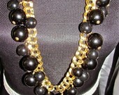 Vintage Huge Kenneth Lane KJL Bold Black Bead Necklace Belt Haute Couture Runway, Signed