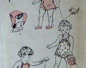 Vintage 40s Advance 3988 Pattern Childrens Bib Styled Playsuit and Hat or Bonnet Size 2 p1z