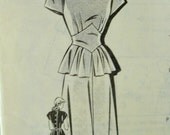 Vintage 40s Sue Burnett Mail Order Pattern 8401 Misses Two Piece Dress with Peplum Sweetheart Neckline Size 12 Bust 30 p2z