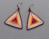 Grey, Scarlet ,Yellow and Dark Ruby Seed bead earrings - Triangle Peyote Earrings, colorful summer jewelry