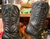 Vintage Dingo Black Leather Starburst design Cowboy Boots Size 5.5 Women's