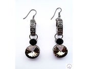 Light Brown and Black Crystal Drop Earrings - Upcycle Jewellery