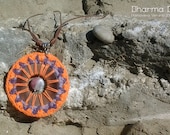 Crochet Pendant - Flower Pendant - Mandala Necklace - Orange Pendant - OOAK Natural Jewelry - Original Gift for Women