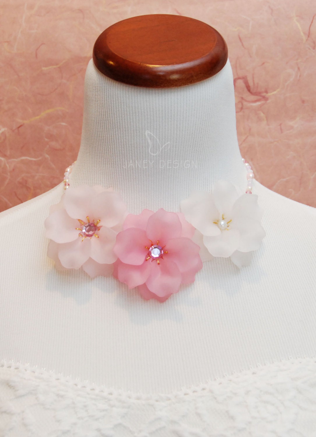 Lucite Flower Necklace, Statement Necklace, Choker length necklace