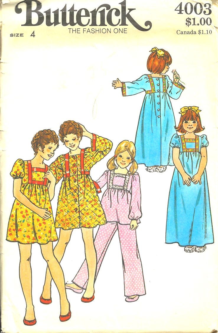 Butterick Girls Nightgown, Pajamas, and Robe Pattern 4003  Size 4 UNCUT - free shipping