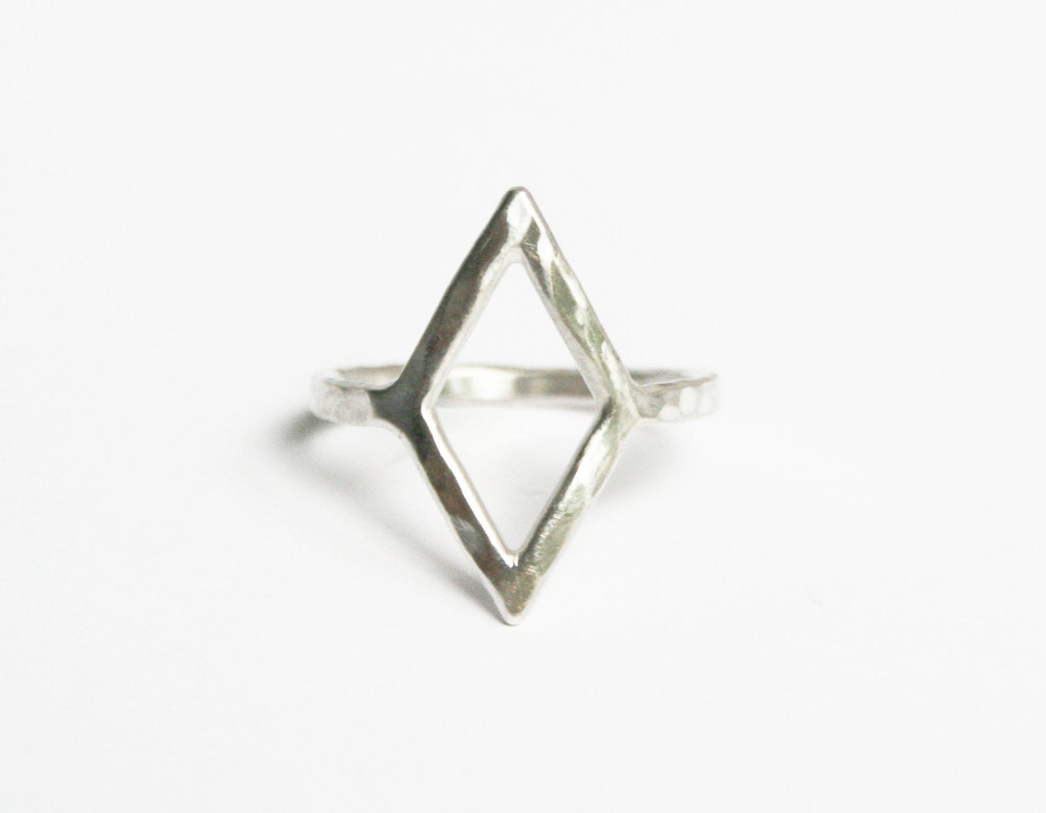Large Silver Diamond Ring, Casted Ring, Diamond Shape, Cocktail Ring, Hammered Ring