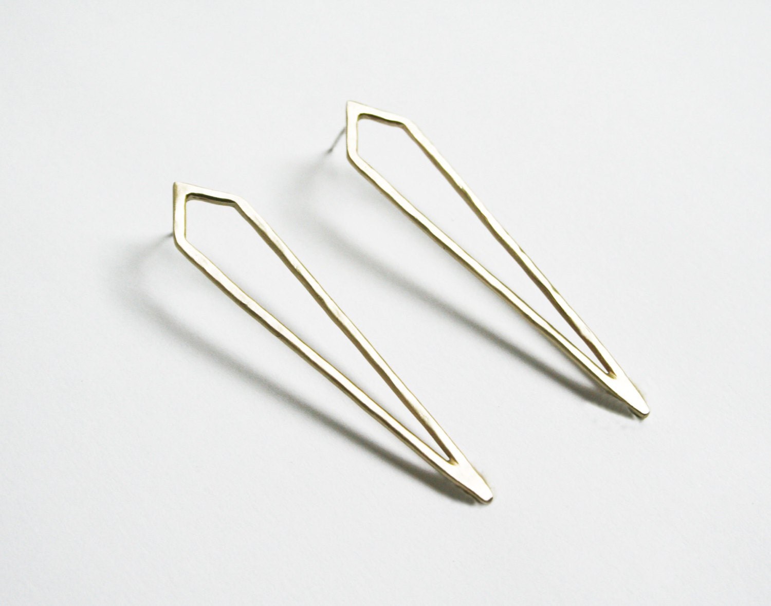 Brass Sharp Front Earrings, Brass Earrings, Gold tone, Studs