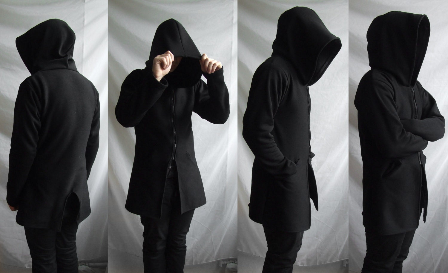 Demon Hoodie ( mens coat or suit like hoodie  with large hood and inside pockets )