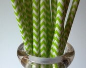 Bright Green Chevron Paper Straws, 25 pieces, perfect birthday party detail in milk bottle, retro kitschy fun, Spring & Summer, team colors