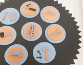 Fondant Cupcake Toppers Father's Day Tools 12 qty, for Father's Day, Birthday, Hammer, ladder, saw, drill screwdriver
