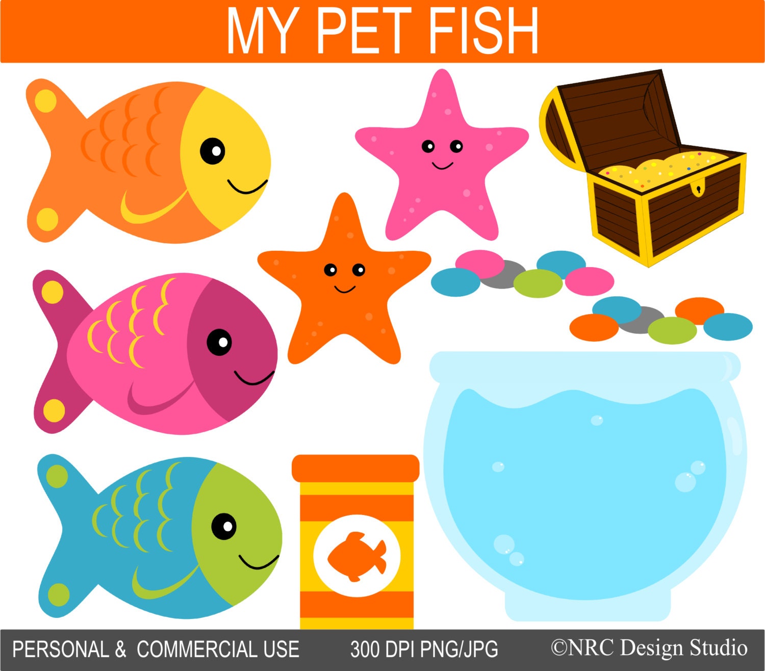 My Pet Fish Clip Art Graphics - Digital Clipart Commercial Use - Instant Download Il_170x135