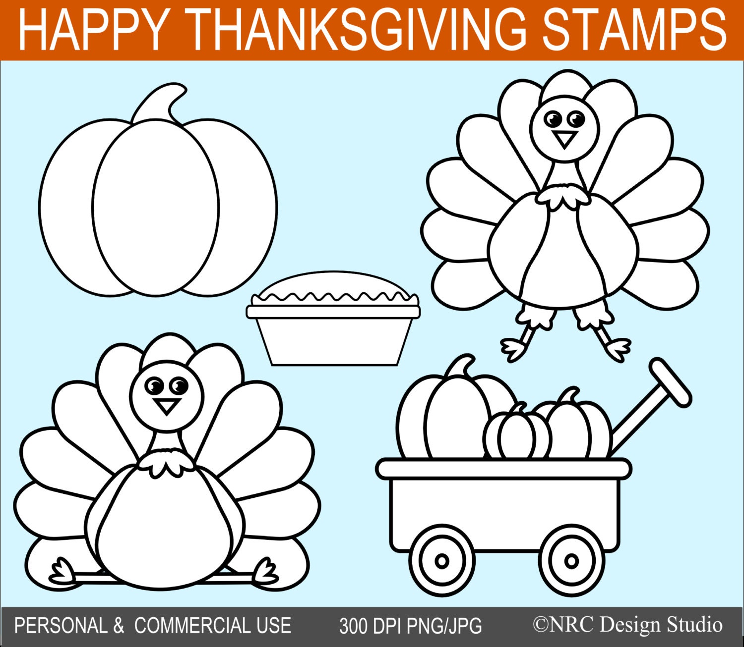 Happy Thanksgiving Digital Stamps Clip Art Graphics - Digital Clipart Commercial Use - Instant Download Il_170x135