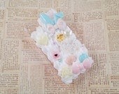 Clear iPhone 4/4s Case Mint Blue and Pink Pastel Kawaii Decoden Phone Case Sweets Deco Rabbit Bow Music Notes Cabochon Pearls Snap on Case