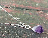 Galea- raw amethyst pendant with silver bead dangles on silver chain