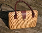 Vintage 70s Cane Handbag with Leather Handles & Trim.